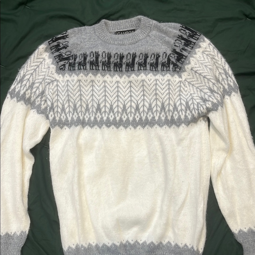Gray and White Alpaca Wool Sweater